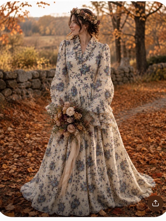 Vintage Dresses & Skirts - Vintage Floral Bridgerton Gunne Sax Style Dress Cottagecore Grad Prom Bridal